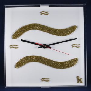 Orologio con segni Zodiacali plexiglass oro glitter e teca trasparente