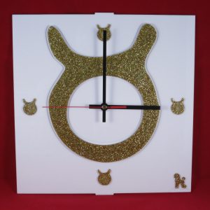 Orologio con segni Zodiacali plexiglass glitter oro e teca trasparente